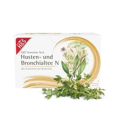 Abbildung von H&amp;S Husten und Bronchialtee N: Arzneitee Nr. 8 Bronchial Hustentee mit Spitzwegerich, Süßholzwurzeln, Fenchel Thymian, 20 x 2 g