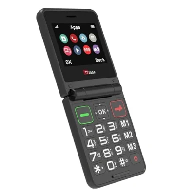 Abbildung von TTfone Klapphandy TT660 mit faltbarem Design, großen Tasten, Notruf, langer Akkulaufzeit und 3G &amp; 4G LTE Konnektivität (mit USB Kabel)
