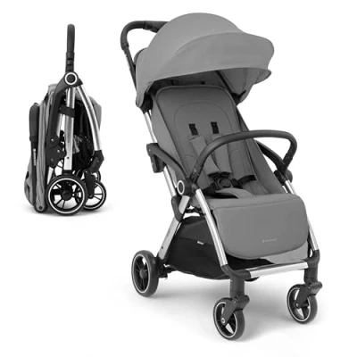 Abbildung von KikkaBoo EDEN Buggy, Kinderwagen bis zu 22 kg, automatisches Falten, Neigungsposition, Ultraleicht, Kompakt, Grau