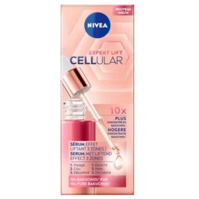 Abbildung von NIVEA Cellular Expert Lift Gesichtsserum 3 Zonen Effekt (1 x 30 ml), Anti Falten Gesichtspflege Konzentrat aus Bakuchiol, Aging Serum für Gesicht, Hals &amp; Dekolleté