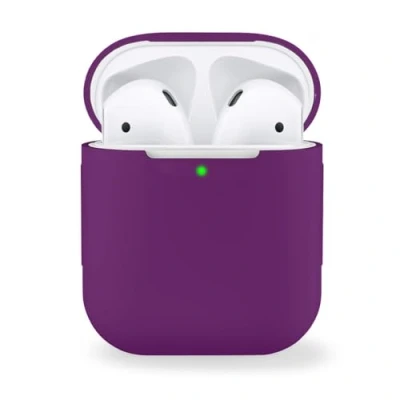 Abbildung von MyGadget Silikon Hülle kompatibel mit Apple AirPods 1 &amp; 2 Generation Schutzhülle [Qi kompatibel] Etui Soft Silikonhülle Case Tasche in Lila