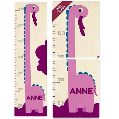 Abbildung von Messlatte Kinder Dinosaurier Großer Dino mit Name Kindermesslatte Mädchen 50 110 cm Holz