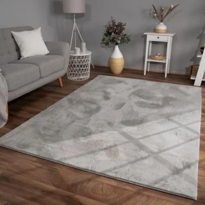 Abbildung von TT Home Wohnzimmer Teppich Hochflor Langflor Kunstfell Weich Modern Unifarben Flauschig, Farbe: Grau, Größe:80x150 cm