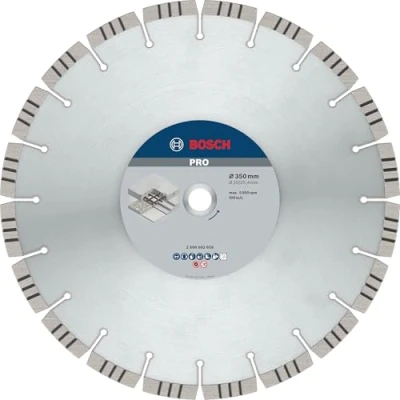 Abbildung von Bosch 1x PRO Concrete Diamanttrennscheiben für 25,4‑mm Bohrung und Tisch‑ Benzinsägen (für Beton, Stahlbeton, Ø 350 mm, Professional Zubehör Tischkreissäge, Benzinsäge)