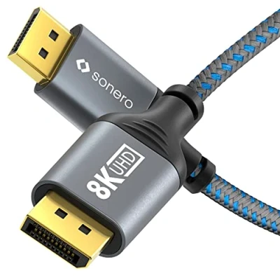Abbildung von Sonero® 8K DisplayPort Kabel 1.4, Stecker auf Stecker, 60Hz, 4K 120Hz, Baumwollmantel, grau/blau, 1,00 Meter