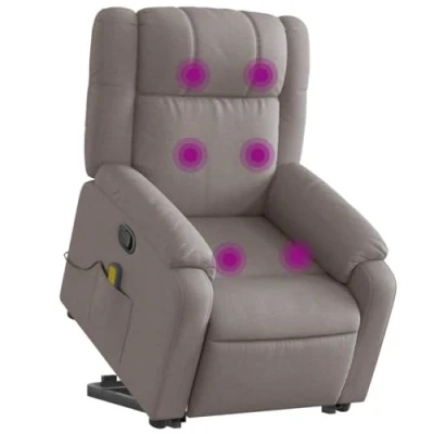 Abbildung von vidaXL Massagesessel, Sessel mit Aufstehhilfe, Relaxsessel Liegefunktion Vibrationsfunktion, Fernsehsessel Liegesessel Aufstehsessel, Taupe Stoff