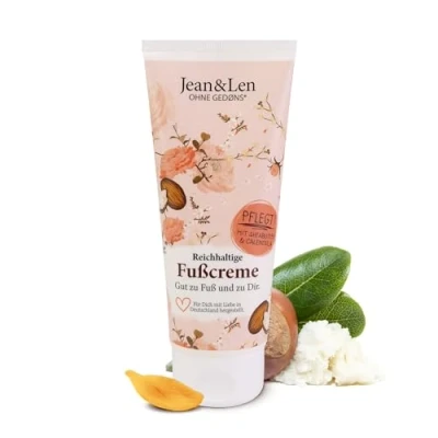 Abbildung von Jean &amp; Len Fußcreme Sheabutter Calendula, für trockene beanspruchte Haut, pflegt intensiv verleiht geschmeidige Füße, Rosmarin Ingwer Duft, Foot Cream, ohne Parabene Silikone, vegan, 100 ml