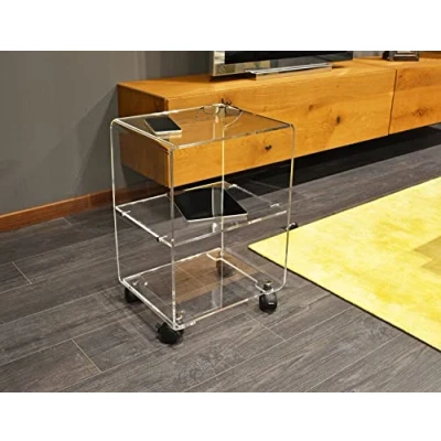 Abbildung von Slato Beistelltisch mit DREI Ebenen für Wohnzimmer, modernes Design, aus transparentem Plex. Cleo