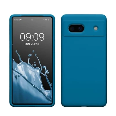 Abbildung von kwmobile Hülle kompatibel mit Google Pixel 7a Silikon Handy Case Handyhülle weiche Oberfläche kabelloses Laden Karibikblau