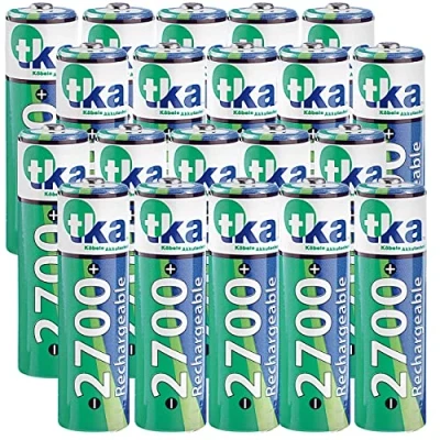 Abbildung von tka Köbele Akkutechnik Batterien AA: 20er Set NiMH Akkus Typ AA/Mignon, 2.700 mAh, mit Aufbewahrungs Box (Akku AA, Akku AA Batterien, wiederaufladbare)