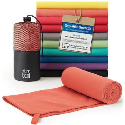 Abbildung von Blumtal Sporthandtuch Mikrofaser Handtuch kompakte Handtücher, (inkl. Transporttasche, einzeln oder als Set verfügbar, 1 St), ultra leicht &amp; schnelltrocknend, Reisehandtuch, Strandhandtuch