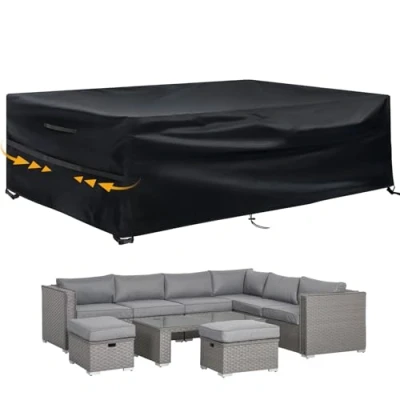 Abbildung von GARPROVM Abdeckung für Gartenmöbel, Abdeckplane Gartenmöbel Schutzhülle Wasserdicht Winddicht Anti UV Staubdicht Oxford Gewebe, Outdoor Sofa Tisch Möbelsets 280x204x106cm