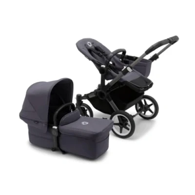 Abbildung von Bugaboo Donkey 5 Mono Kinderwagen, umbaubar zum Doppel oder Zwillingskinderwagen, verbessertes Design, wendbarer Sitz, Ein Hand Lenkung und extra viel Stauraum, Graphit/Stormy Blue