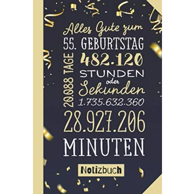 Abbildung von Alles Gute zum 55. Geburtstag: Notizbuch Geburtstagsgeschenk 55.Geburtstag für Männer oder Frauen 55 Konfetti Gold Geschenk Persönlich signieren und verschenken