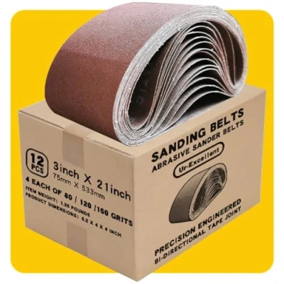 Abbildung von 75mm x 533mm Premium Schleifband Set 12 Stück, Körnung 80/120/150, für Bandschleifer