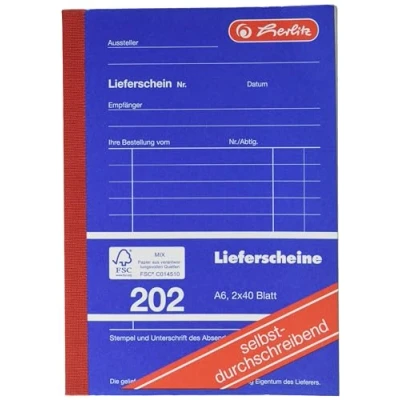 Abbildung von Herlitz Lieferscheinbuch 202, selbstdurchschreibend, A6, 2 x 40 Blatt