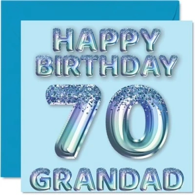 Abbildung von Stuff4 Geburtstagskarte zum 70. Geburtstag für Großvater blaue Glitzer Party Luftballons Happy Birthday Karten den von Enkelsohn Enkelin, 145 mm x