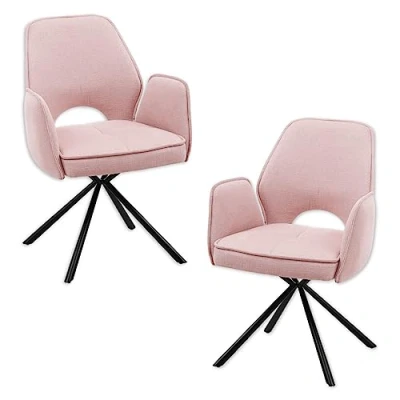 Abbildung von NELE Esszimmerstühle 2er Set mit schwarzem Metallgestell und Stoffbezug, Light Pink Bequeme Stühle Armlehnen für Esszimmer &amp; Wohnzimmer 61 x 86 cm (B/H/T)