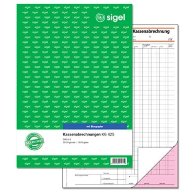 Abbildung von SIGEL KG425 Kassenabrechnung A4, 2x50 Blatt, mit Blaupapier, ultrafeiner Mikroperforation, Für exakte Einnahmen /Ausgaben Rechnung Ausweis des MwSt. und Netto Betrages
