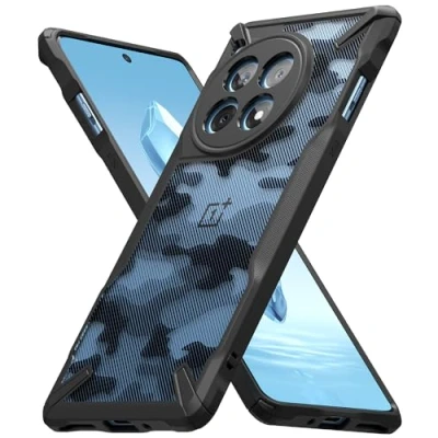 Abbildung von Ringke Fusion X Kompatibel mit OnePlus 12R Hülle [Fallschutz in Militärqualität] Anti Kratzt Rückseite Stoßstange Schutzhülle Handykette Löcher Camo Black