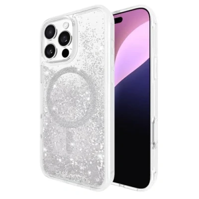 Abbildung von Case Mate Waterfall Mag Safe kompatibel mit Apple iPhone 16 Pro Max Hülle Glitzer (3,6 m Fallschutz, Schneekugel Effekt, Recyceltes Material, Integrierter Ring)