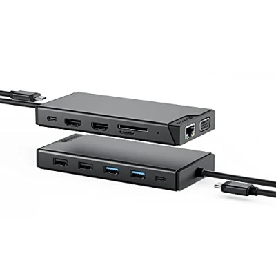 Abbildung von ALOGIC USB C 12 in 1 Mini Docking Station, Dual Display, 2xHDMI, 1xVGA, 100W PD, 2xUSB C, A 2.0, 3.0, RJ45, 1x SD/TF Anschluss, MacBook/Surface &amp; andere Geräte kompatibel