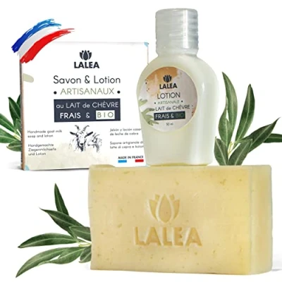 Abbildung von Ziegenmilchseife und Lotion, Anti Pickel, Akne, BIO Gesichtspflege, Handwerklich Made in France, Ziegenmilchmaske &amp; Feuchtigkeitsspender, Ekzem, Psoriasis, Natürliche Pflege, Gesicht