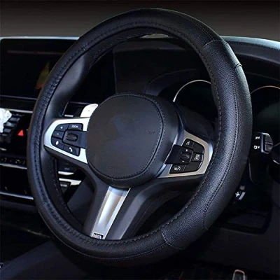Abbildung von Coofig Auto Lenkradbezug mit Strapazierfähigem PU Leder, Lenkradabdeckung Universell, 38cm (15 Zoll), Passend für Auto, LKW, SUV, Atmungsaktiv, rutschfest, Damen und Herren