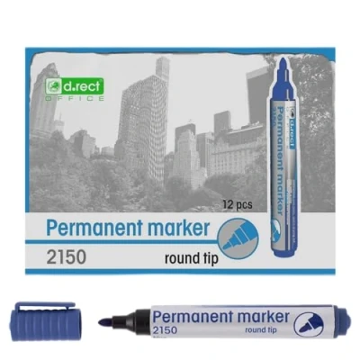 Abbildung von D.RECT 2150 Marker Permanent Permanentmarker Wasserfest mit Rundspitze Stifte Bunt Wasserfeste für Viele Oberflächen 12 Stück Blau