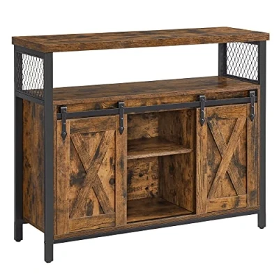 Abbildung von VASAGLE Sideboard, Küchenschrank, Aufbewahrungsschrank, mit 2 Schiebetüren, 33 x 100 80 cm, verstellbare Ablagen, Landhausstil, für Wohnzimmer, vintagebraun schwarz LSC092B01