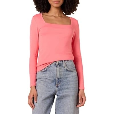 Abbildung von Amazon Essentials Damen T Shirt Mit Langen Ärmeln Und Eckigem Ausschnitt Schmaler Passform, Intensive Rosa, XS