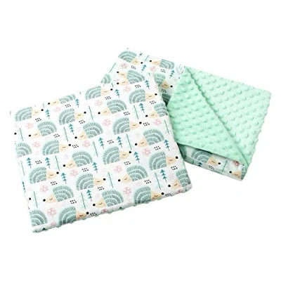 Abbildung von Medi Partners Babydecke Krabbeldecke mit Kissen 100% Baumwolle Minky Kinderdecke 55x75 + 35x30cm multifunktional für Kinderwagen Babyschale Wiege (Minze Igel minzer Minky)
