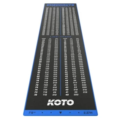 Abbildung von KOTO Carpet Checkout Blau, 237x60cm Dartmatte, Schutz Bodens &amp; Dartpfeile, Mit Score Indikation + Oche