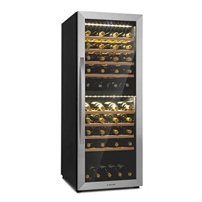 Abbildung von Klarstein Weinkühlschrank, Getränkekühlschrank Schmal, Kühlschrank mit Glastür, Getränkekühlschränke Freistehend, Weinkühlschrank Klein, Weinkühlschränke 2 Zonen, UV Schutz, 5 20 C, 77 Flaschen