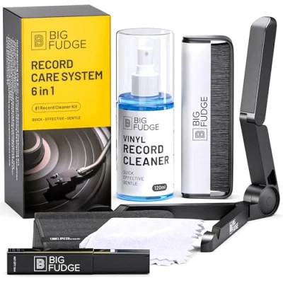 Abbildung von Big Fudge Vinyl Schallplatten Reinigung Set 6 in 1 Reiniger mit Tuch Pflegeset (Plattenspieler Reinigungs Zubehör Tuch)