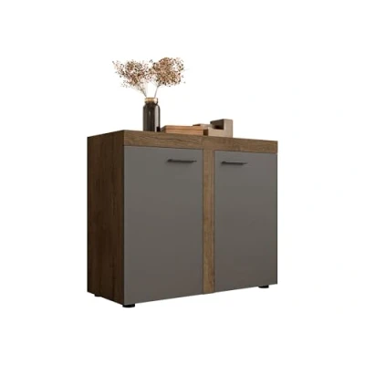 Abbildung von Mirjan24 Kommode Rango 2F mit 2 Türen, Highboard, Naturtöne, Anrichte, Sideboard, Mehrzweckschrank, Wohnzimmerschrank, Schrank (Lefkas Eiche/Graphit)