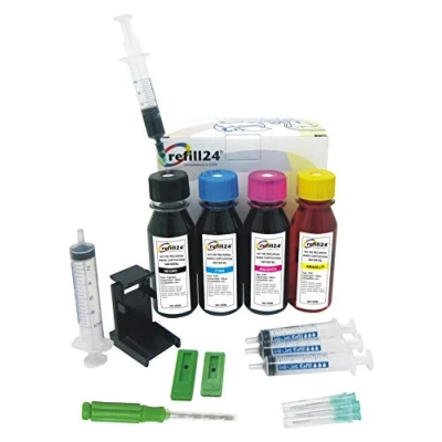 Abbildung von refill24 Nachfüllset: Nachfülltinte 400 ml kompatibel für Druckerpatronen Canon PG 540 CL 541, PG540 CL541 XL Schwarz und Farbe + Zubehör Anleitung, Refillset mit Druckertinte Pixma MG MX TS