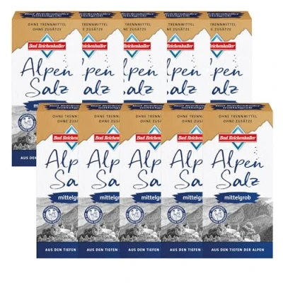 Abbildung von Bad Reichenhaller Alpensaline Mittelgrobes Alpensalz 10x1Kg Vorratsangebot ohne Zusätze natürlich regional Siedesalz Großverpackung 10kg Salz