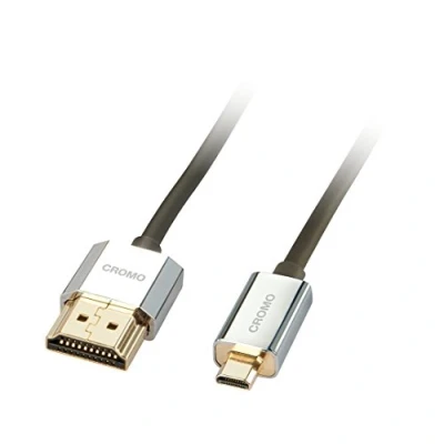 Abbildung von LINDY 41678 HDMI Kabel auf Typ Mini A/D 2 Meter CROMO Slimline High Speed, 4K@60Hz 2.0 18G 3D 1080p HDCP 2.2 ARC CEC, ATC getestet, Kompatibel mit Fernseher, Monitor, Tablette, Kamera