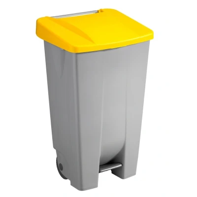 Abbildung von Sunware Basic Abfalleimer 120 Liter 42,5x51x87,5cm mit Rädern/Fußpedal/Handgriff grau/gelb