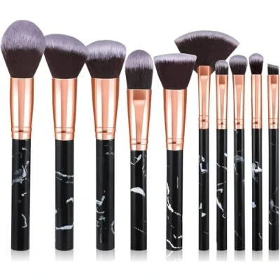 Abbildung von Pinselset Makeup Start Makers 10 Stück Professionelle Make Up Pinsel Set Schwarzer Marmor Kosmetik Puder Foundation Lidschatten Concealer Eyeshadow Schmink (A)