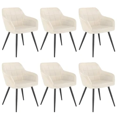 Abbildung von WOLTU 6 x Esszimmerstühle 6er Set Esszimmerstuhl Küchenstuhl Polsterstuhl Design Stuhl mit Armlehnen, Sitzfläche aus Samt, Gestell Metall, Cremeweiß, BH93cm