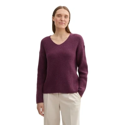Abbildung von TOM Tailor MIT Vausschnitt Strickpullover, Damen, Größe: Small, Black berry melange