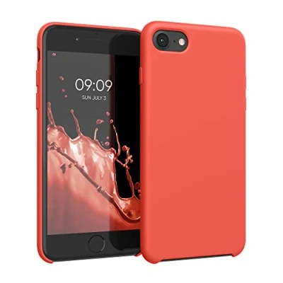 Abbildung von kwmobile Hülle kompatibel mit Apple iPhone SE (2022) / (2020) 8 7 Silikon Handy Case Handyhülle weiche Oberfläche kabelloses Laden Neon Orange