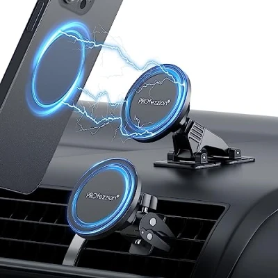 Abbildung von PROfezzion Dashboard &amp; Air Vent Telefonhalterung Auto Mag Safe, Telefonständer Halterung Magnetisch für iPhone 16 Plus Pro Max 15 14 13 12 Serie, mit 3M Kleber Metallring