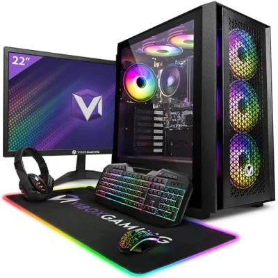 Abbildung von Vibox I 18 Gaming PC 22 Zoll Set Komplett Quad Core AMD Ryzen 3200G 4GHz Radeon Vega 8 8GB RAM 480GB SSD Windows 11 WiFi