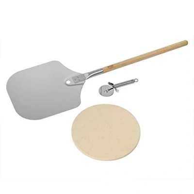 Abbildung von RÖSLE Pizzastein &quot;Barbecue Pizza Set&quot;, Schamottstein, 3 tlg., inkl. Pizzaschieber und Flammkuchenschneider