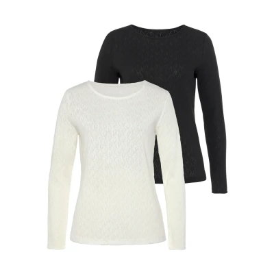 Abbildung von Vivance 2PACK Langarmshirt, Damen, Größe: 44/46, Creme, schwarz