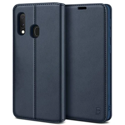 Abbildung von BEZ Handyhülle für Samsung Galaxy A20e Hülle, Premium Tasche Kompatibel A20e, Case Schutzhüllen aus Klappetui mit Kreditkartenhaltern, Ständer, Magnetverschluss, Blaue Marine