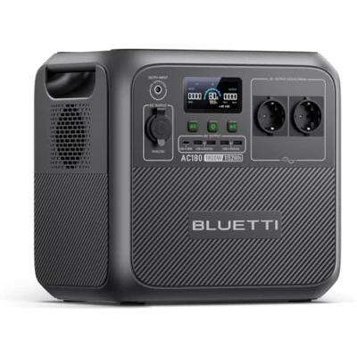 Abbildung von BLUETTI Tragbarer Stromgenerator AC180, 1152 Wh LiFePO4 Akku mit 2 AC Ausgängen 1800 W (2700 Pic), 0 80 % in 45 Minuten, das Produkt wurde nicht verwendet (überholt)